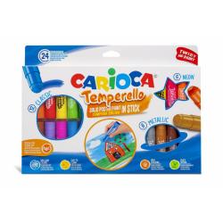 Carioca Temperello Pack de 24 Temperas Solidas - Colores Brillantes y Lavables - Gran Cobertura - Faciles de Mezclar - sin Disol