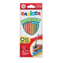 Carioca Supercolor Pack de 12 Lapices de Madera - Cuerpo Hexagonal - Colores Intensos y Gran Opacidad - 3.3mm de Grosor - Color 