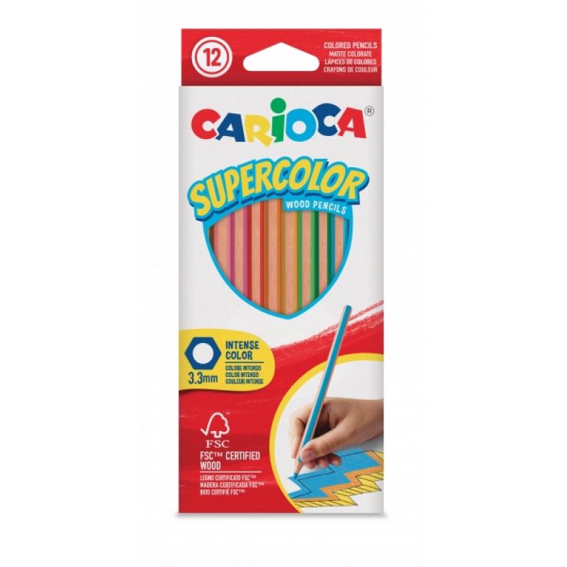 Carioca Supercolor Pack de 12 Lapices de Madera - Cuerpo Hexagonal - Colores Intensos y Gran Opacidad - 3.3mm de Grosor - Color 