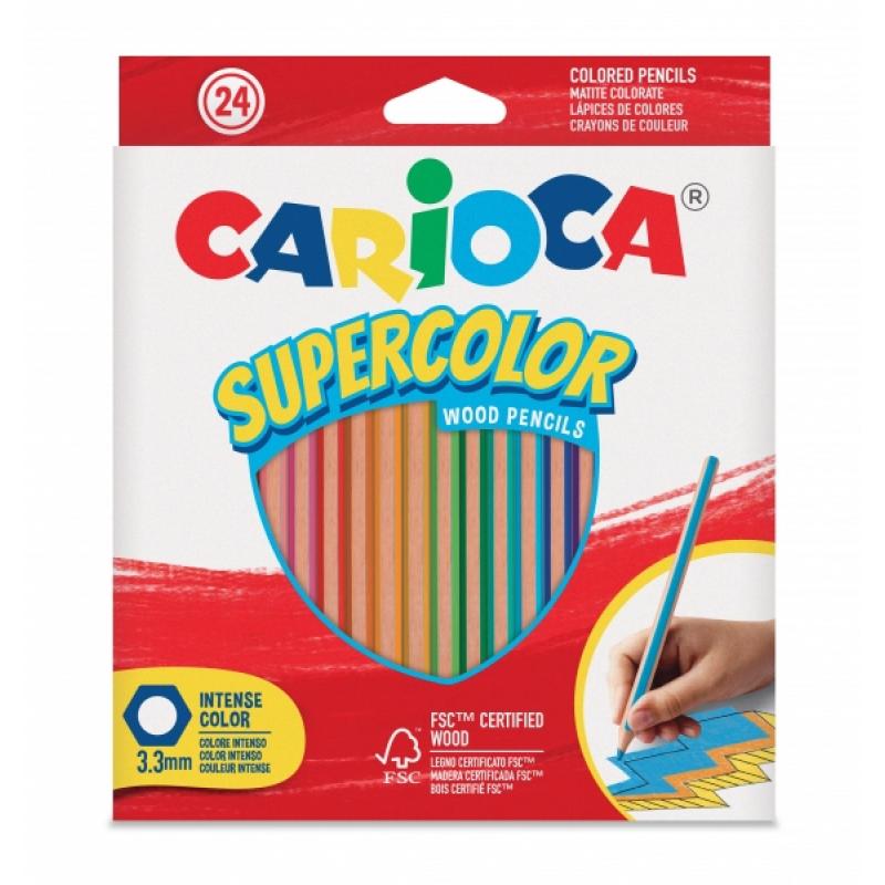 Carioca Supercolor Pack de 24 Lapices de Madera - Cuerpo Hexagonal - Colores Intensos y Gran Opacidad - 3.3mm de Grosor - Color 