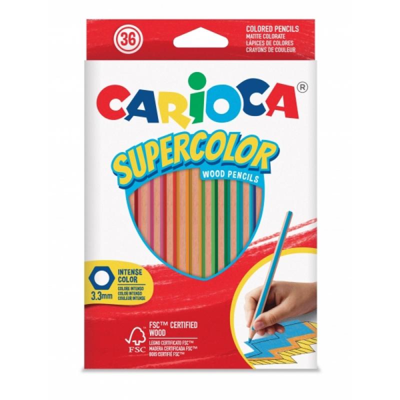 Carioca Supercolor Pack de 36 Lapices de Madera - Cuerpo Hexagonal - Colores Intensos y Gran Opacidad - 3.3mm de Grosor - Color 