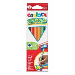 Carioca Supercolor Pack de 6 Lapices de Madera - Cuerpo Triangular Maxi - Colores Intensos y Gran Opacidad - Lapizgrueso Ø 5mm -