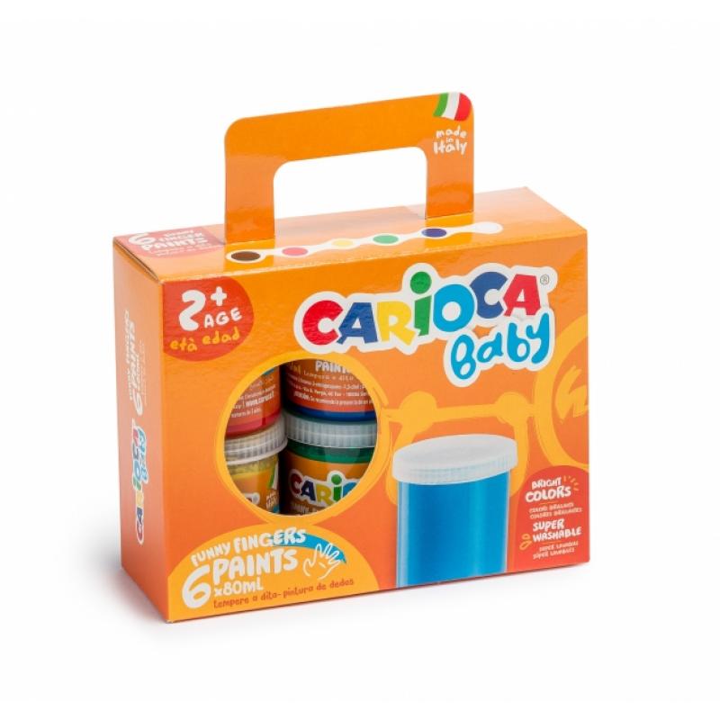 Carioca Tempera Baby Pack de 6 Botes de Pintura de Dedos 2+ - Lavable - Atoxica - sin Olor - Maxima Creatividad y Diversion - Co