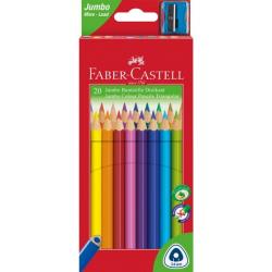 Faber-Castell Jumbo Junior Pack de 20 Lapices de Colores Triangulares + Sacapuntas - Mina Resistente a la Rotura - Lavable - Col