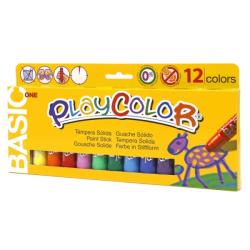 PlayColor Basic One Pack de 12 Temperas Solidas - No Arrugan el Papel - No Necesitan Agua - Especial para Uso Escolar - Colores 