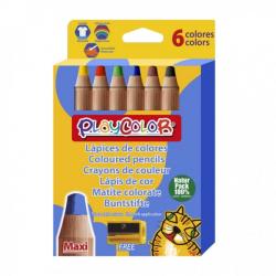 PlayColor Maxi Pack de 6 Lapices de Colores de Punta Gruesa + Sacapuntas - Trazo Extrasuave - Apto para Papel, Carton, Vidrio et