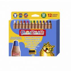 PlayColor Pack de 12 Lapices de Colores de Punta Gruesa + Sacapuntas - Trazo Extrasuave - Apto para Papel, Carton, Vidrio etc...