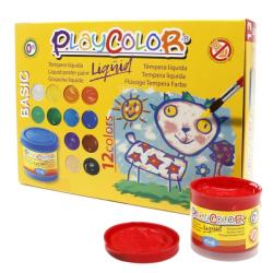 PlayColor Basic Liquid Pack de 12 Temperas 40ml - No Ondula el Papel - Gran Viscosidad - Alta Opacidad - Colores Surtidos