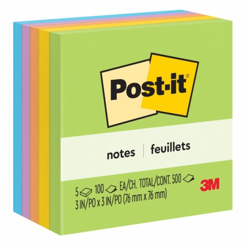 Post-it Bloc de 500 Notas Adhesivas Removibles Ultra Color 76x76mm - Papel con Certificacion PEFC - Colores Surtidos