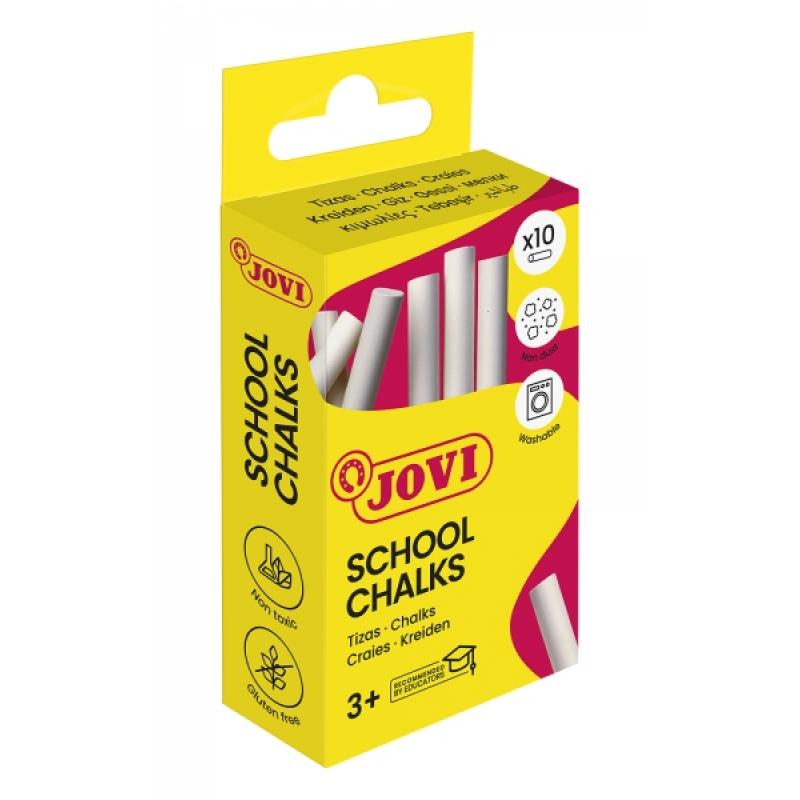 Jovi School Chalks Caja con 10 Tizas Blancas - Compactas - sin Polvo - Materias Primas Naturales - Trazos Nitidos - Faciles de B