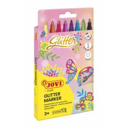 Jovi Glitter Marker Caja con 8 Rotuladores Efecto Purpurina - Tinta Base Agua - Grip Triangular Ergonomico - Punta Resistente - 