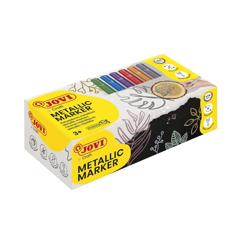 Jovi Metalic Caja de 24 Rotuladores Co - Colores Efecto Metalico - Tinta Base Agua - Facil Limpieza - Ideal para Papel Oscuro y 