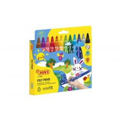 Jovi Felt Pens Estuche de 12 Rotuladores Jumbo - Tinta de Gran Fijacion - Punta de 3mm - Capuchon de Seguridad Ventilado - Grip 