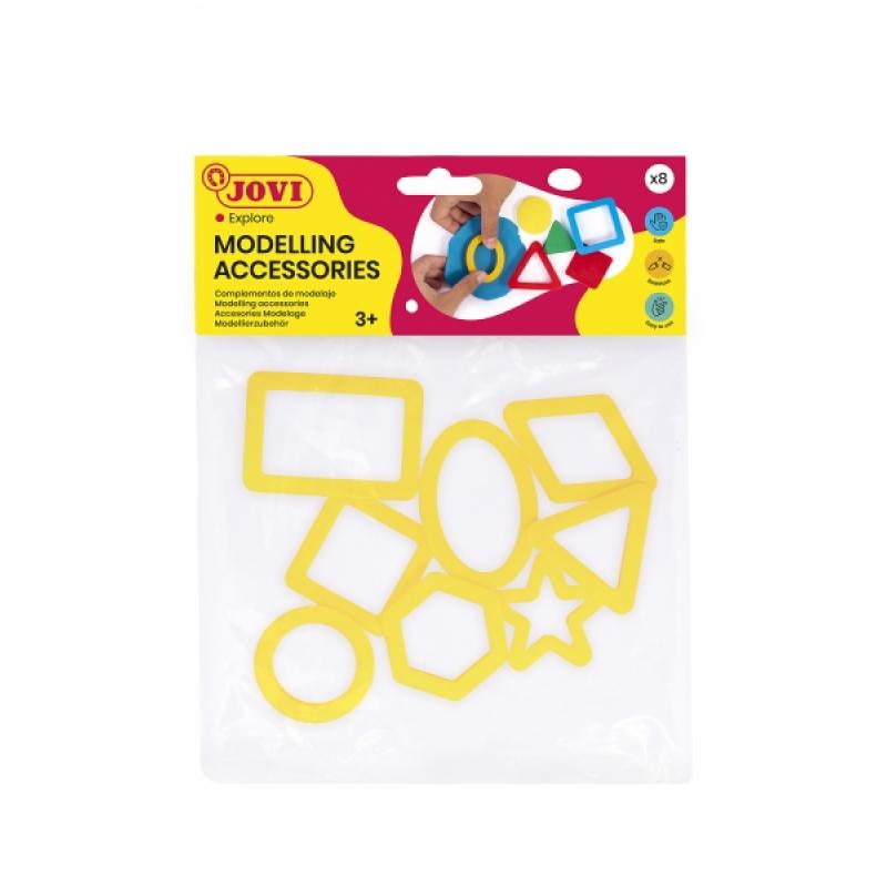 Jovi Bolsa Colgable con 8 Moldes de Corte Figuras Geometricas - Moldes de Plastico para Plastilina - Facil de Usar - Duraderos -