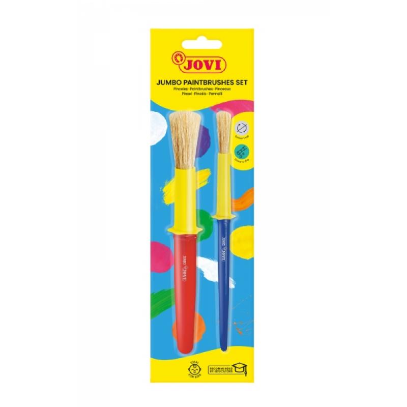 Jovi Jumbo Paint Brushes Pack 1 Pincel Mediano + 1 Pincel Grueso - Pelo Natural - Mango de Plastico - No Gotean - Facil Limpieza