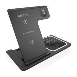 Aisens Cargador Inalambrico USB-C 3 en 1 de 15W para Movil - Apple Watch - Ariculares con Estuche de Carga - Color Negro