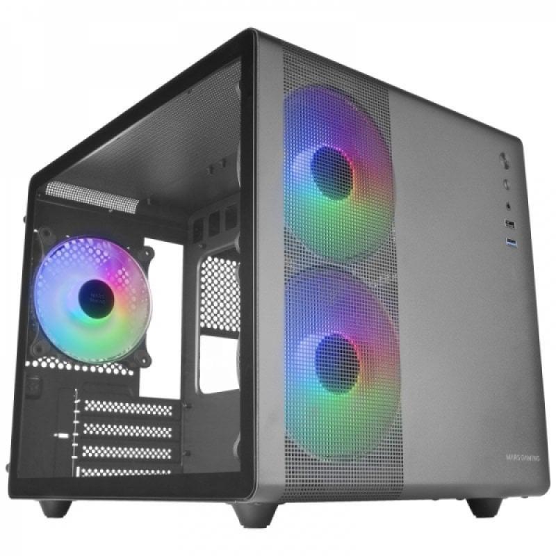 Mars Gaming MC-400 Caja Gaming Compacta - Doble Camara - Triple Refrigeracion FRGB - Ventana Cristal Templado - Panel Lateral Ma