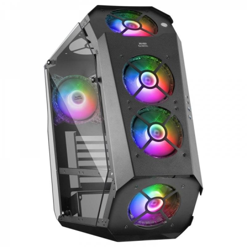 Mars Gaming MC51 Torre Premium - 5 Ventiladores ARGB - Controladora con Mando - Doble Ventana Cristal Templado - 40 Efectos RGB 