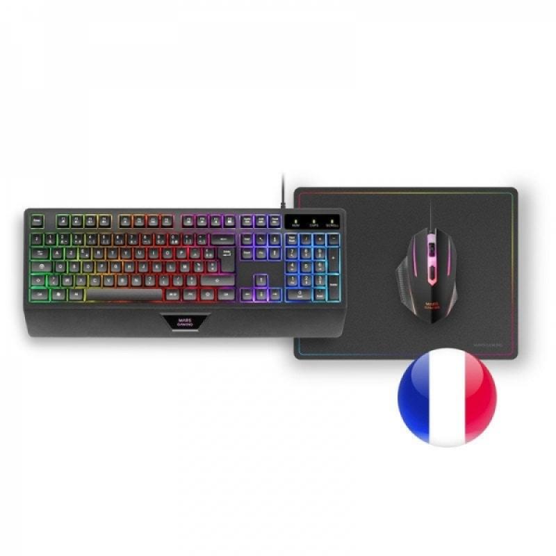 Mars Gaming MCP124 Combo Gaming 3en1 - Teclado H-Mech Ergonomico - Raton RGB Switches HUANO - Alfombrilla Nanotextil Rainbow - C