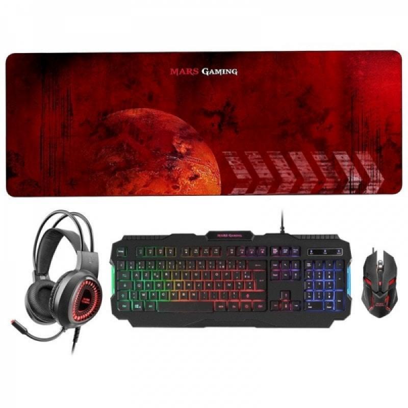 Mars Gaming MCPRGB2 Combo Gaming - Teclado RGB Rainbow - Raton 4000DPI RGB Flow - Auriculares RGB Flow - Alfombrilla XXL - Maxim