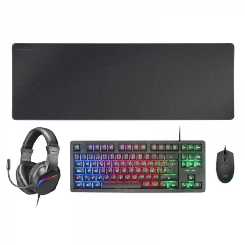 Mars Gaming MCP-RGB3 Combo Gaming 4en1 - Teclado TKL H-Mech - Raton RGB 3200 DPI - Auriculares FRGB con Cancelacion de Ruido - A