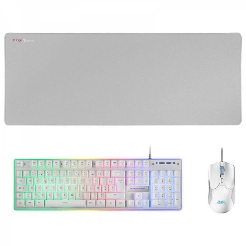 Mars Gaming MCPX Combo Gaming Premium - Teclado H-MECH - Raton 10K DPI - Alfombrilla XXL - Iluminacion FRGB - Multiplataforma - 