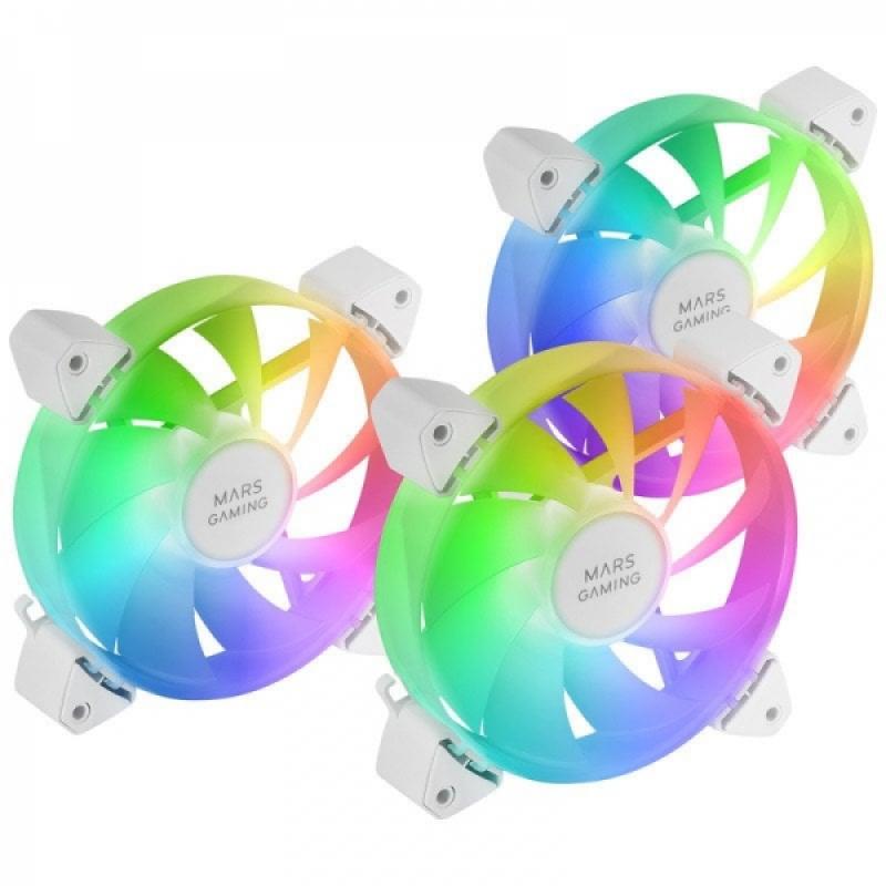 Mars Gaming MF-3A Kit de Ventiladores ARGB - Iluminacion 360º Sin Marco - Efectos ARGB Rainbow - Funcionamiento Ultrasilencioso 