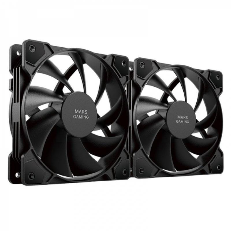 Mars Gaming MFPROX2W Ventiladores Profesionales - Ultra Silenciosos - Rodamientos FDB - Conectividad 3PIN+4PIN - Kit de 2 Unidad