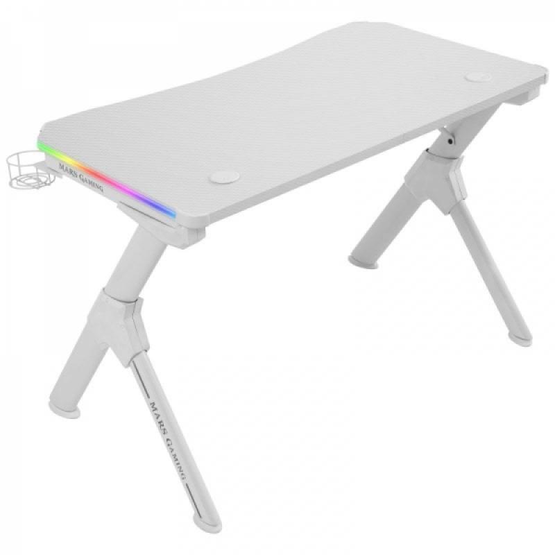 Mars Gaming MGD RGB Mesa Gaming - Iluminacion 3D ARGB - Estructura de Acero - Tablero de Fibra de Carbono - Soportes Externos - 