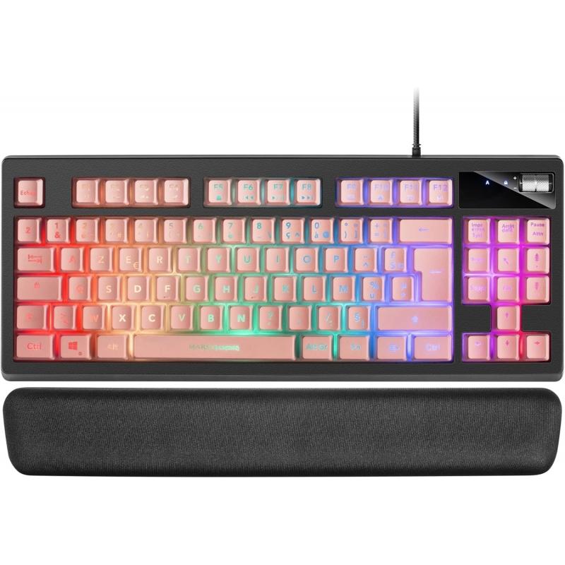 Mars Gaming MKAX Teclado Gaming - Iluminacion RGB 9 Efectos - Diseño Compacto TKL - Tecnologia H-Mech - Reposamuñecas Memory Gel