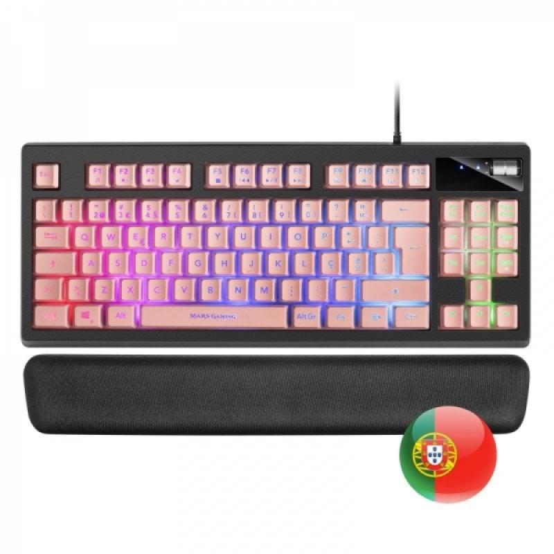 Mars Gaming MKAX Teclado Gaming - Iluminacion RGB 9 Efectos - Diseño Compacto TKL - Tecnologia H-Mech - Control de Volumen Rolle