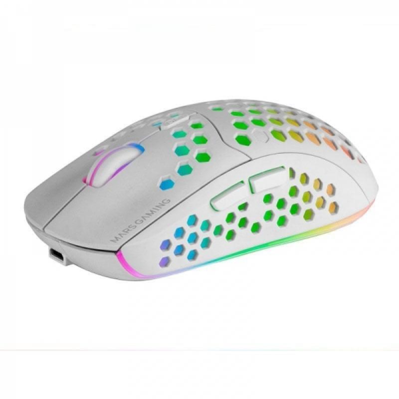 Mars Gaming MMW3 Raton Inalambrico Ultraligero - Iluminacion RGB Flow - Sensor Optico 3200 DPI - Switches Mecanicos HUANO - Bate