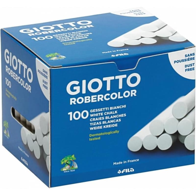 Giotto Robercolor Pack de 100 Tizas Redondas - Testadas Dermatologicamente - Compactas y Duraderas - Color Blanco