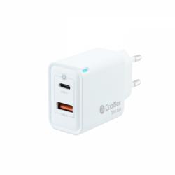 Coolbox Cargador de Pared GaN 30W USB-C/USB-A Carga Rapida - Compacto - Dual USB - Eficiencia Energetica. - Color Blanco