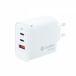 Coolbox Cargador de Pared GaN 65W USB-C/USB-C/USB-A Carga Rapida - Tecnologia GaN - Compatible con Multiples Dispositivos - Dise