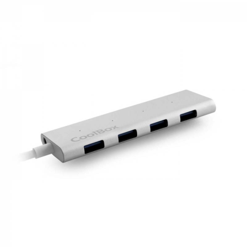 Coolbox HUBALU3 Hub USB-C - 4 Puertos USB 3.0 - Aluminio Resistente - Conexion Rapida y Segura - Color Gris