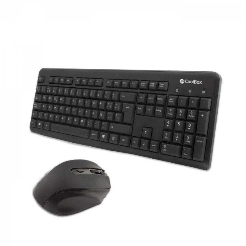 Coolbox Kit Teclado+Raton Inalambrico - Conexion sin Cables - Diseño Ergonomico - Compatibilidad Universal - Color Negro