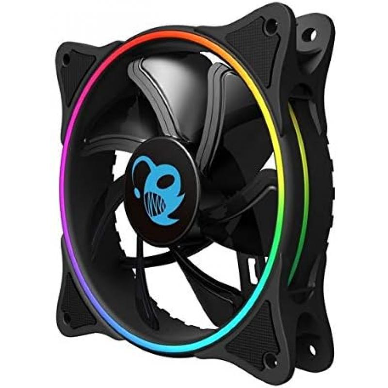 Coolbox AUX Deep Iris Ventilador 12CM A-RGB - Doble Aro - Iluminacion Personalizable - Diseño Moderno - Color Negro